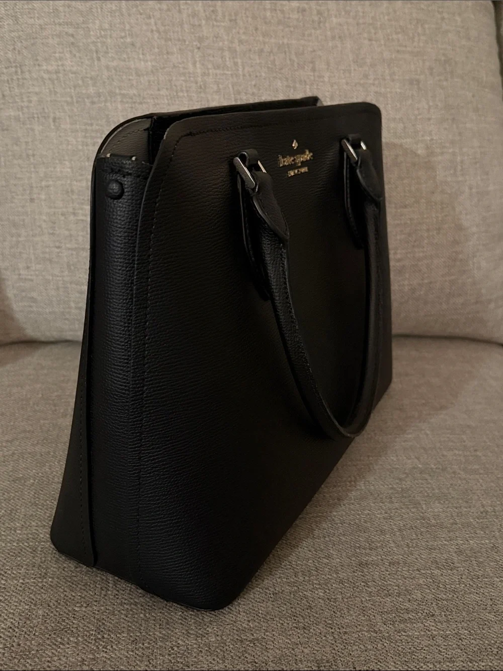 kate spade Darcy small black leather satchel with gold logo